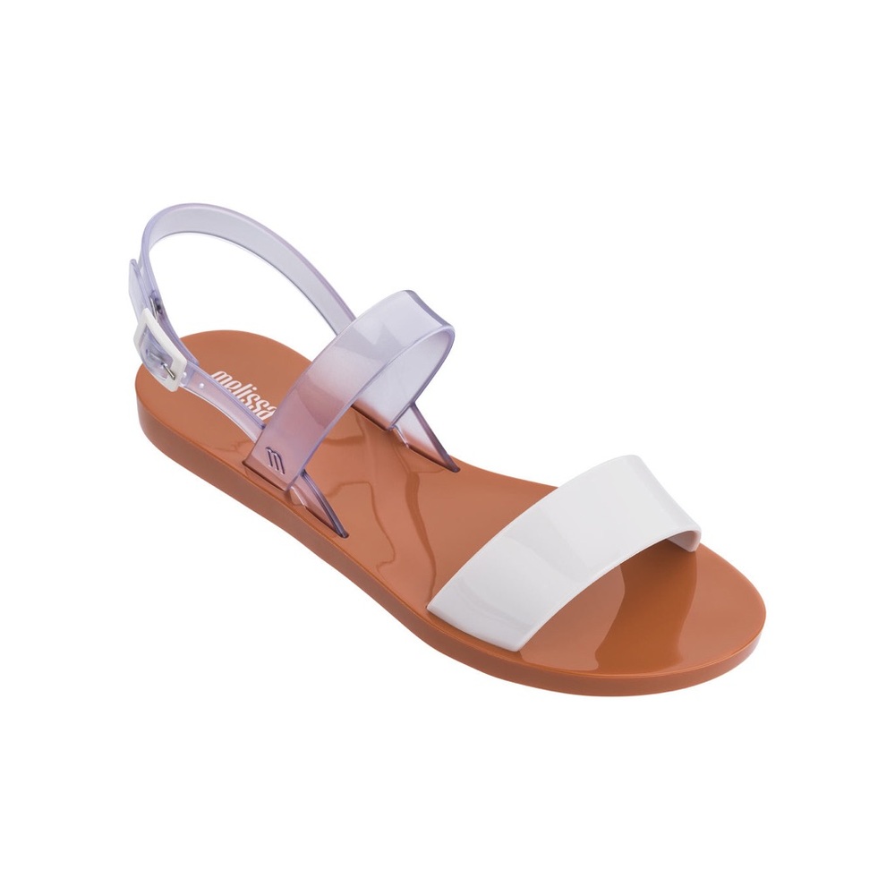 Melissa, Lip Ad Clear White and Tan Sandals Minimalist Design